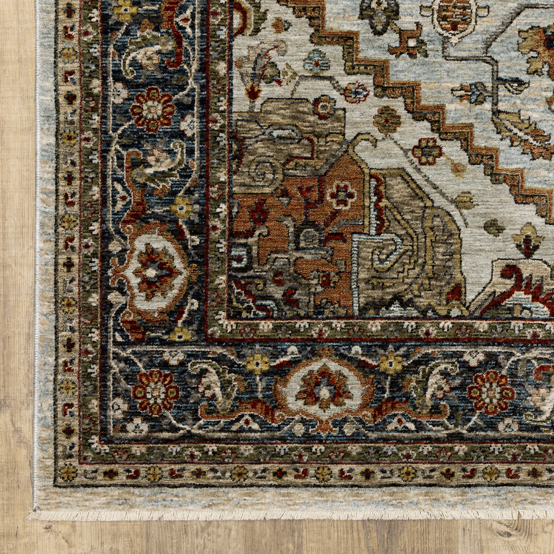 Aberdeen Medallion Ivory/ Blue Oriental Cut Pile Rug