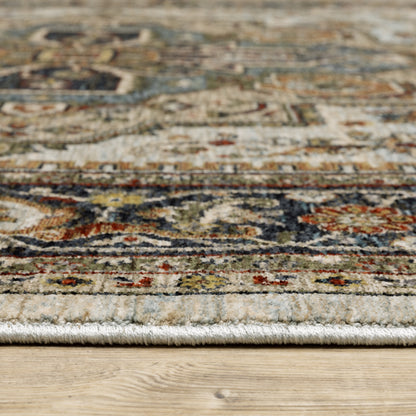 Aberdeen Medallion Ivory/ Blue Oriental Cut Pile Rug