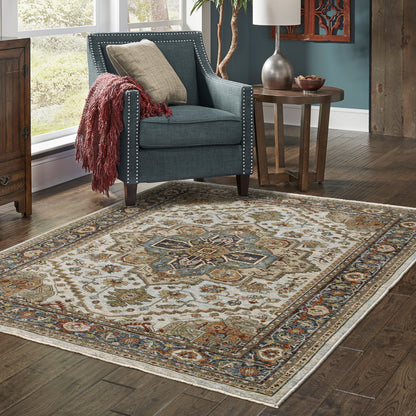 Aberdeen Medallion Ivory/ Blue Oriental Cut Pile Rug