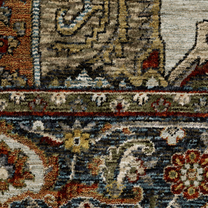 Aberdeen Medallion Ivory/ Blue Oriental Cut Pile Rug