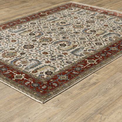 Aberdeen Floral Ivory/ Red Oriental Cut Pile Rug