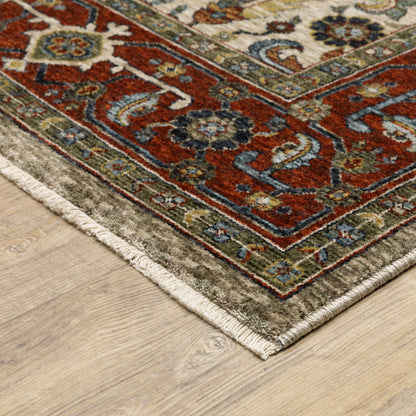 Aberdeen Floral Ivory/ Red Oriental Cut Pile Rug