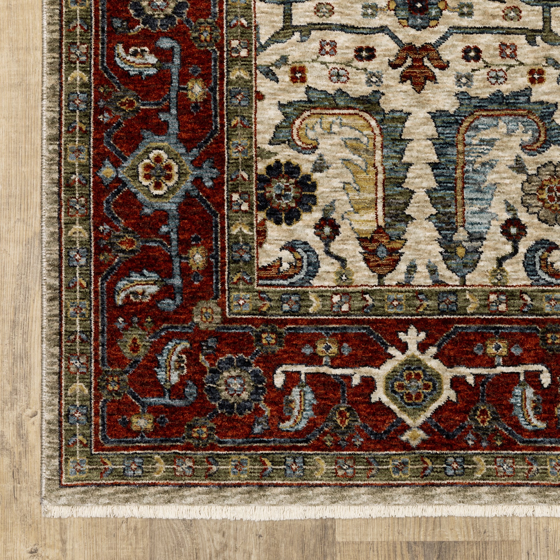 Aberdeen Floral Ivory/ Red Oriental Cut Pile Rug