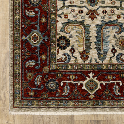 Aberdeen Floral Ivory/ Red Oriental Cut Pile Rug