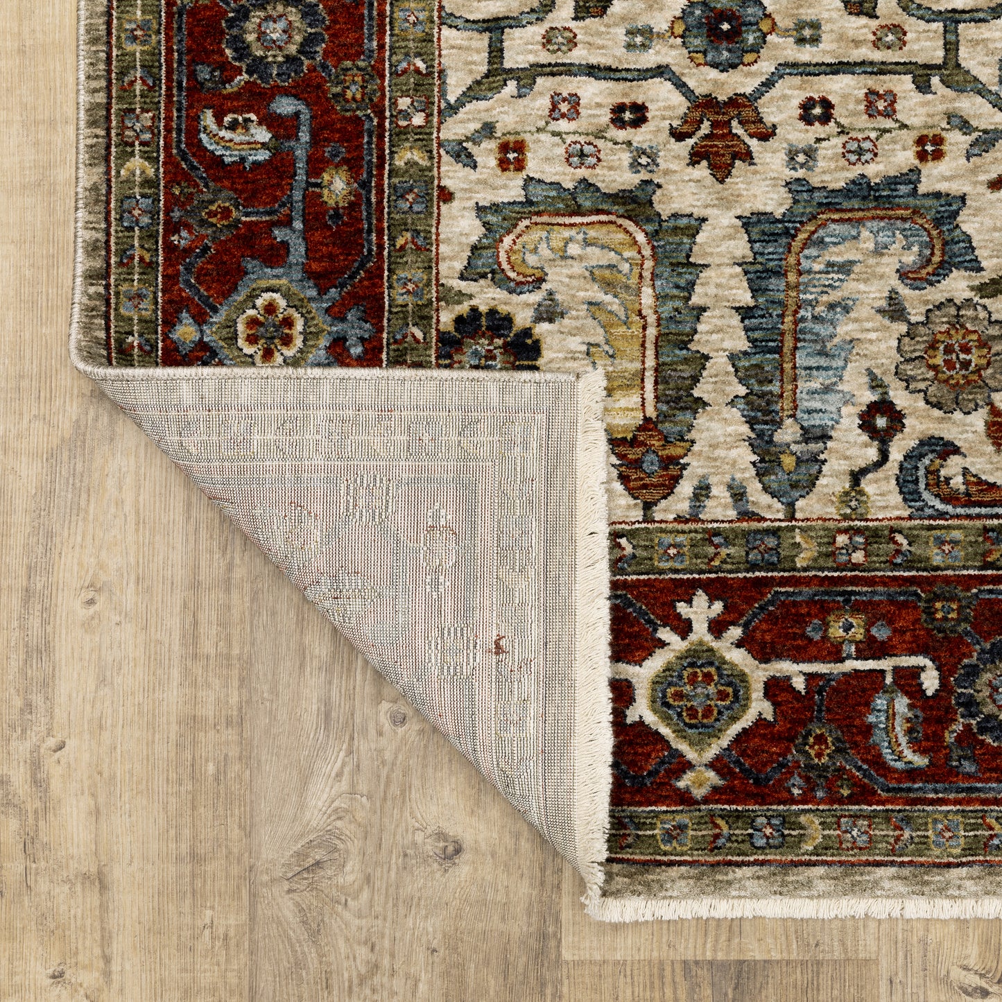 Aberdeen Floral Ivory/ Red Oriental Cut Pile Rug