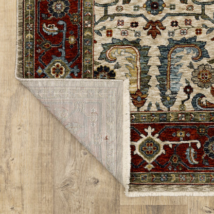Aberdeen Floral Ivory/ Red Oriental Cut Pile Rug