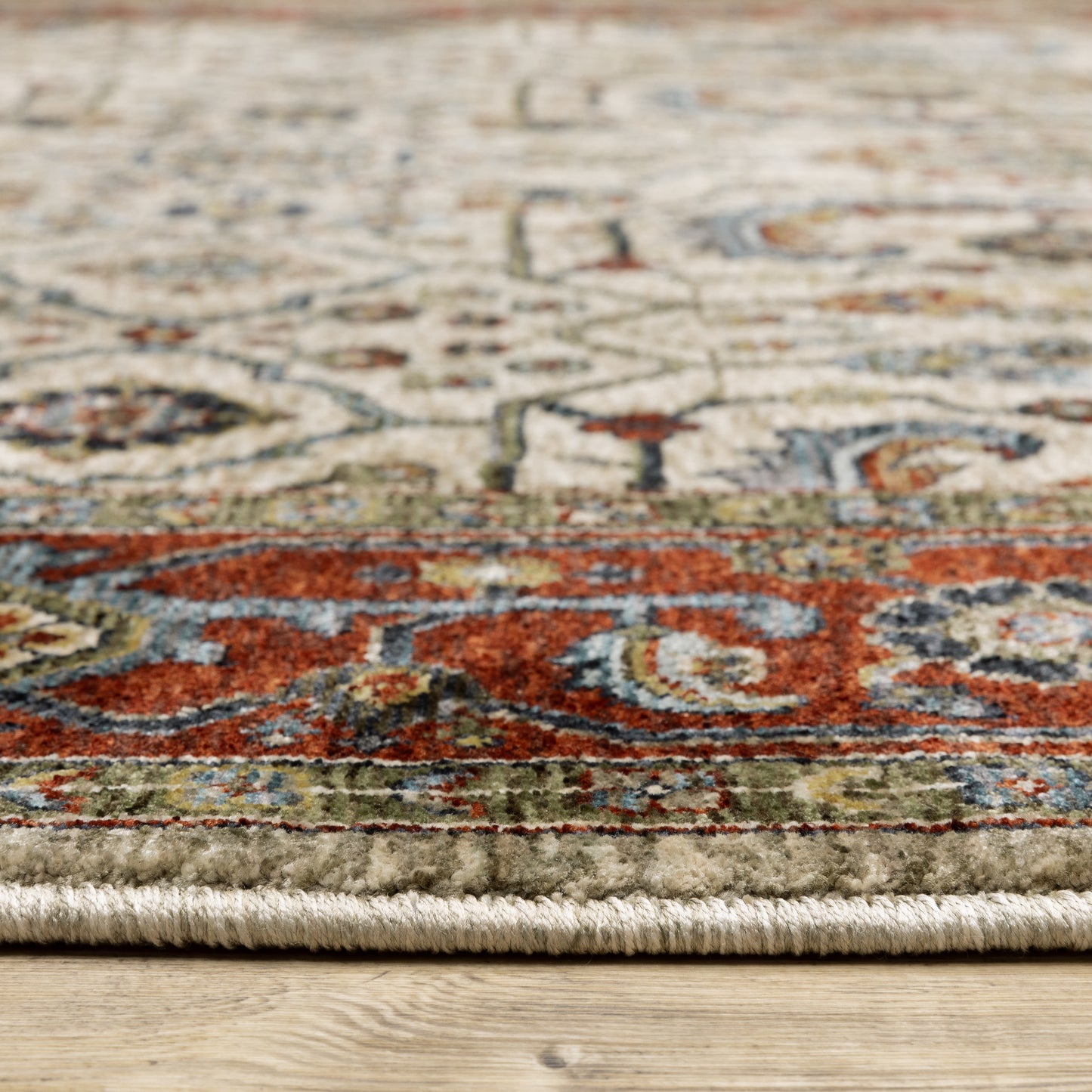 Aberdeen Floral Ivory/ Red Oriental Cut Pile Rug