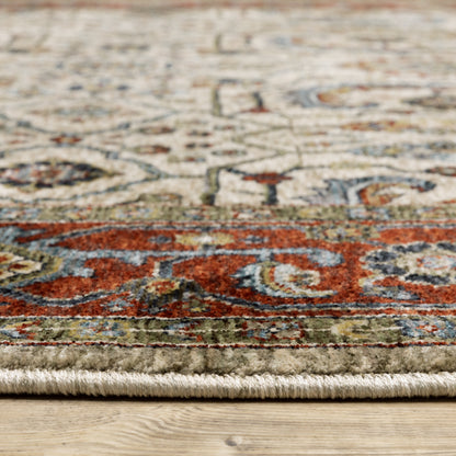 Aberdeen Floral Ivory/ Red Oriental Cut Pile Rug