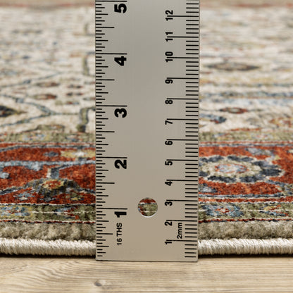 Aberdeen Floral Ivory/ Red Oriental Cut Pile Rug