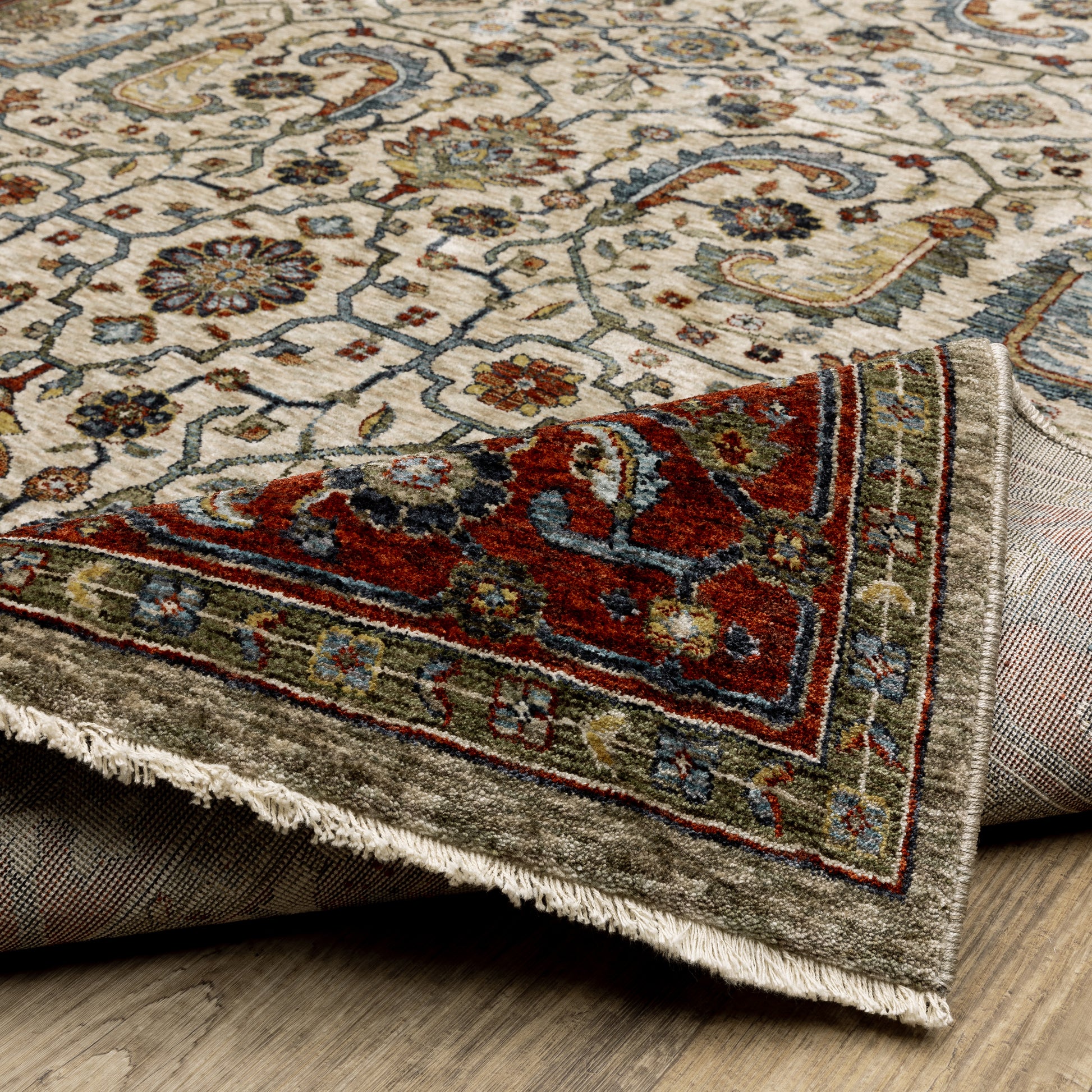 Aberdeen Floral Ivory/ Red Oriental Cut Pile Rug