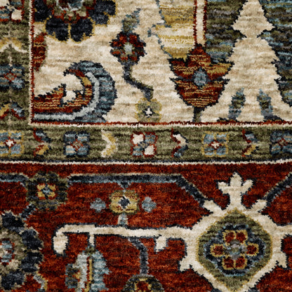 Aberdeen Floral Ivory/ Red Oriental Cut Pile Rug