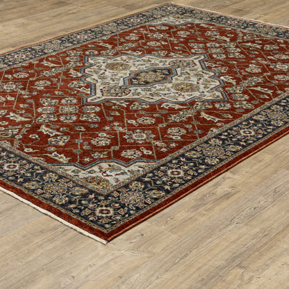 Aberdeen Medallion Red/ Blue Oriental Cut Pile Rug