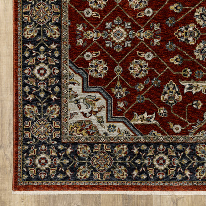 Aberdeen Medallion Red/ Blue Oriental Cut Pile Rug