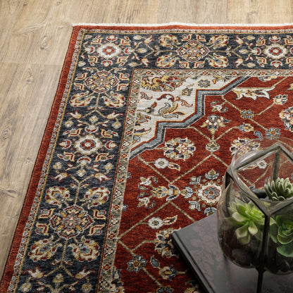 Aberdeen Medallion Red/ Blue Oriental Cut Pile Rug