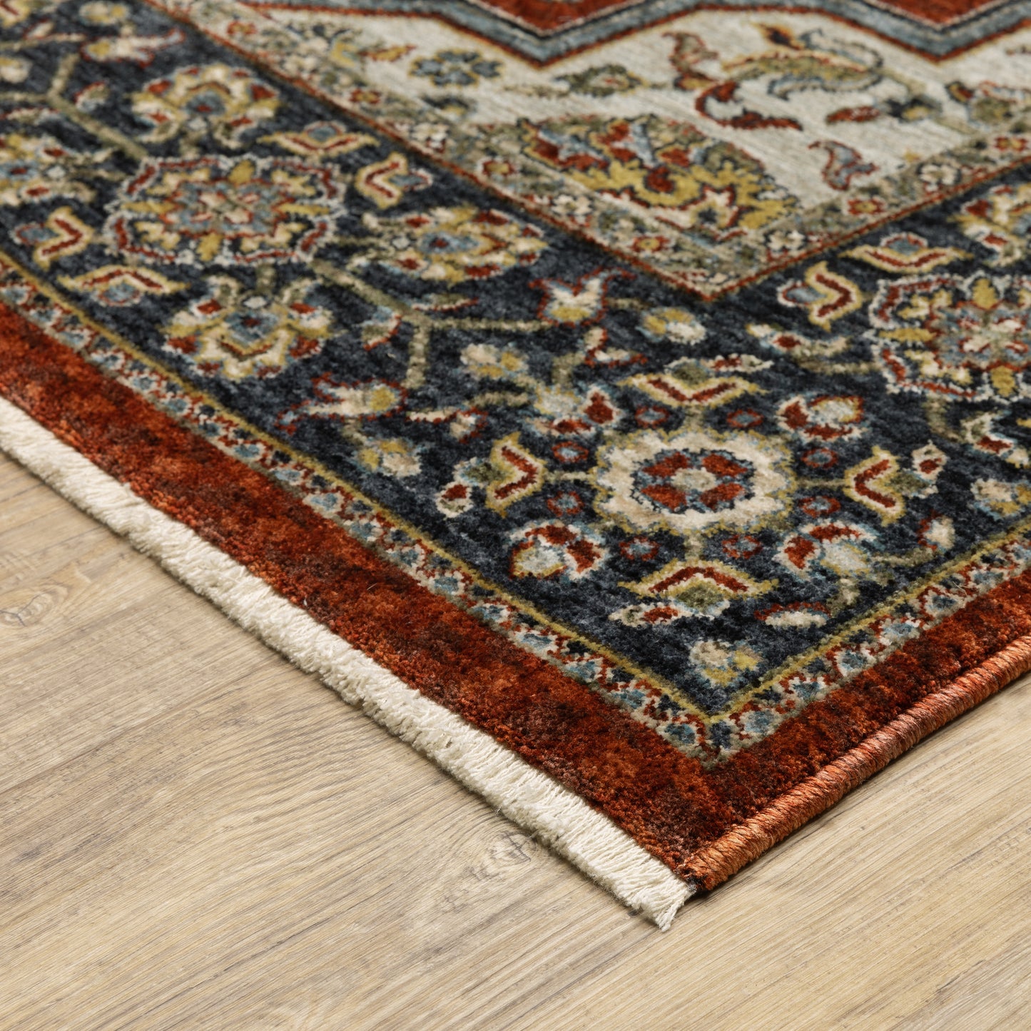 Aberdeen Medallion Red/ Blue Oriental Cut Pile Rug