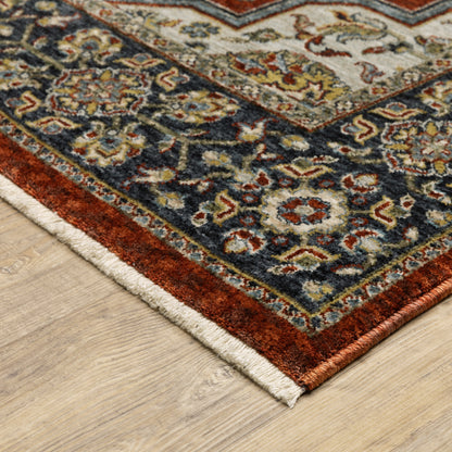 Aberdeen Medallion Red/ Blue Oriental Cut Pile Rug