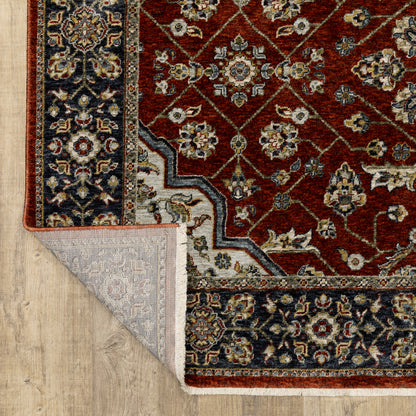 Aberdeen Medallion Red/ Blue Oriental Cut Pile Rug