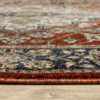 Aberdeen Medallion Red/ Blue Oriental Cut Pile Rug