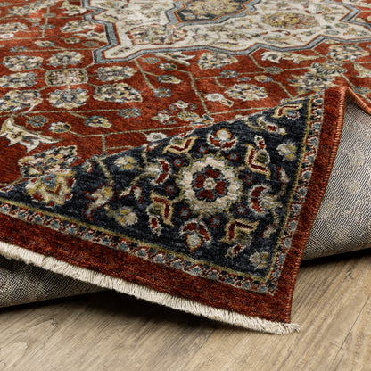 Aberdeen Medallion Red/ Blue Oriental Cut Pile Rug