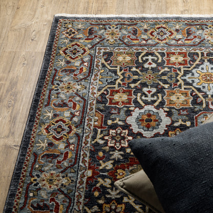 Aberdeen Floral Blue/ Multi Oriental Cut Pile Rug