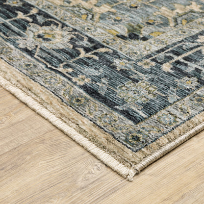 Aberdeen Medallion Blue/ Beige Oriental Cut Pile Rug