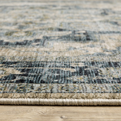 Aberdeen Medallion Blue/ Beige Oriental Cut Pile Rug