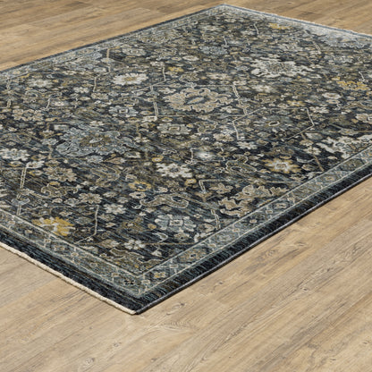 Aberdeen Floral Blue/ Blue Oriental Cut Pile Rug