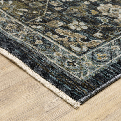 Aberdeen Floral Blue/ Blue Oriental Cut Pile Rug