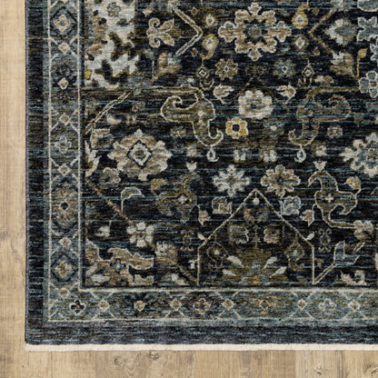 Aberdeen Floral Blue/ Blue Oriental Cut Pile Rug