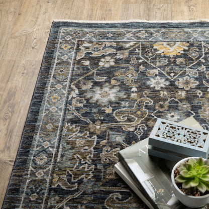 Aberdeen Floral Blue/ Blue Oriental Cut Pile Rug