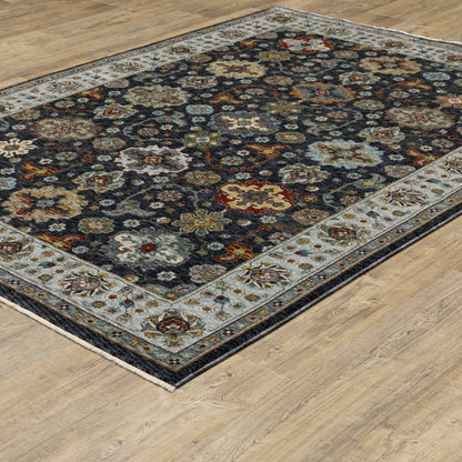 Aberdeen Floral Blue/ Multi Oriental Cut Pile Rug