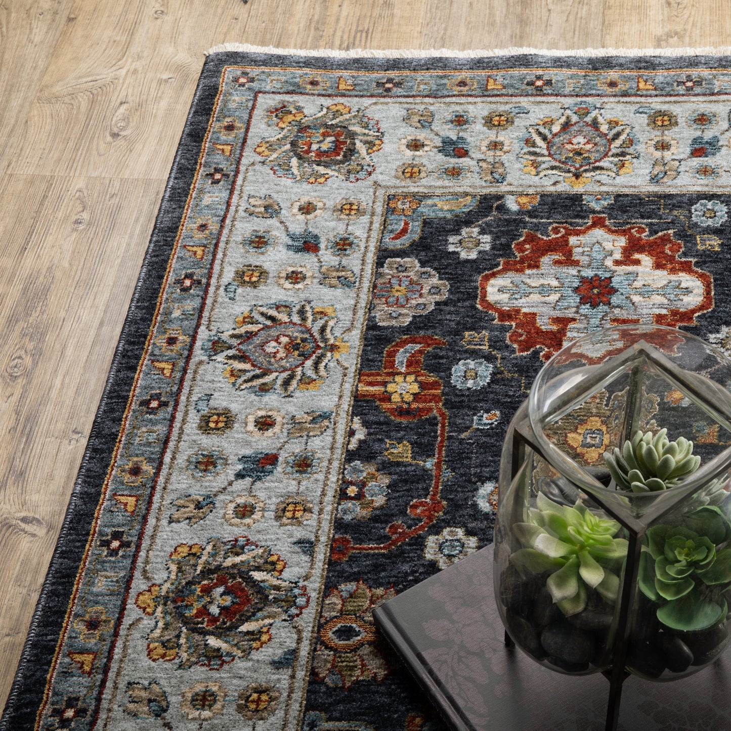 Aberdeen Floral Blue/ Multi Oriental Cut Pile Rug