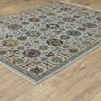 Aberdeen Floral Blue/ Ivory Oriental Cut Pile Rug