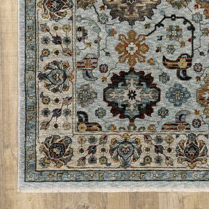 Aberdeen Floral Blue/ Ivory Oriental Cut Pile Rug