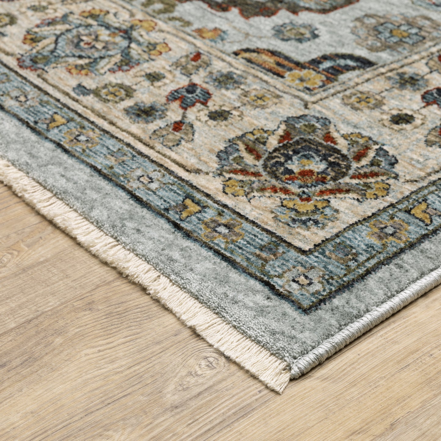 Aberdeen Floral Blue/ Ivory Oriental Cut Pile Rug