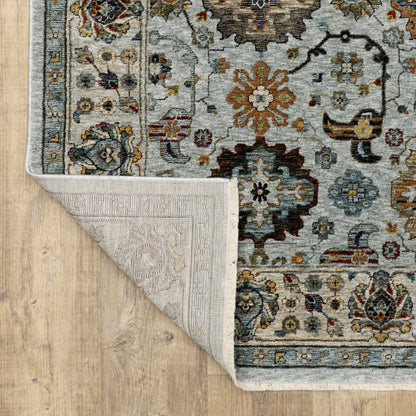 Aberdeen Floral Blue/ Ivory Oriental Cut Pile Rug