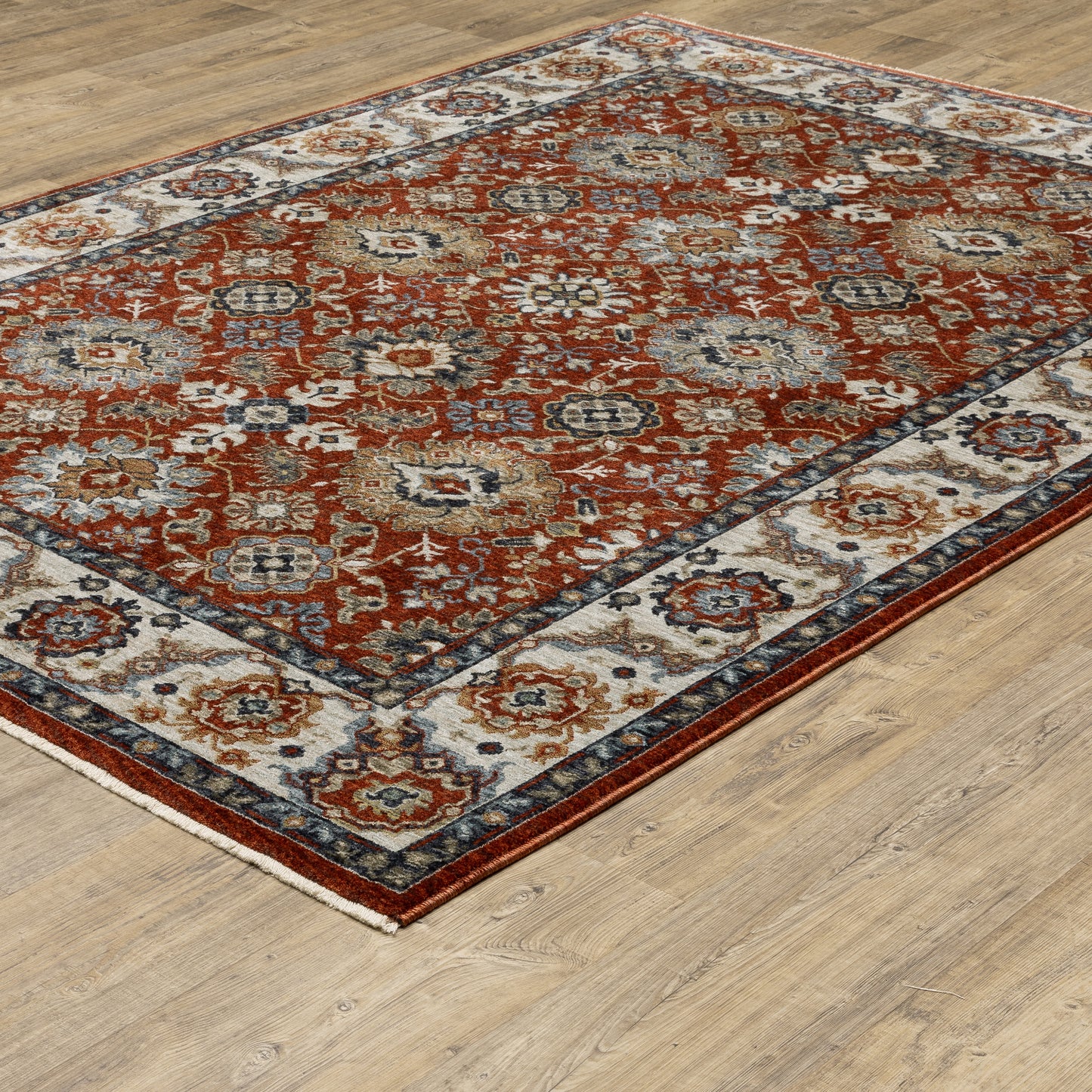 Aberdeen Floral Red/ Ivory Oriental Cut Pile Rug