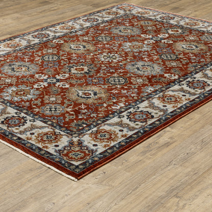 Aberdeen Floral Red/ Ivory Oriental Cut Pile Rug