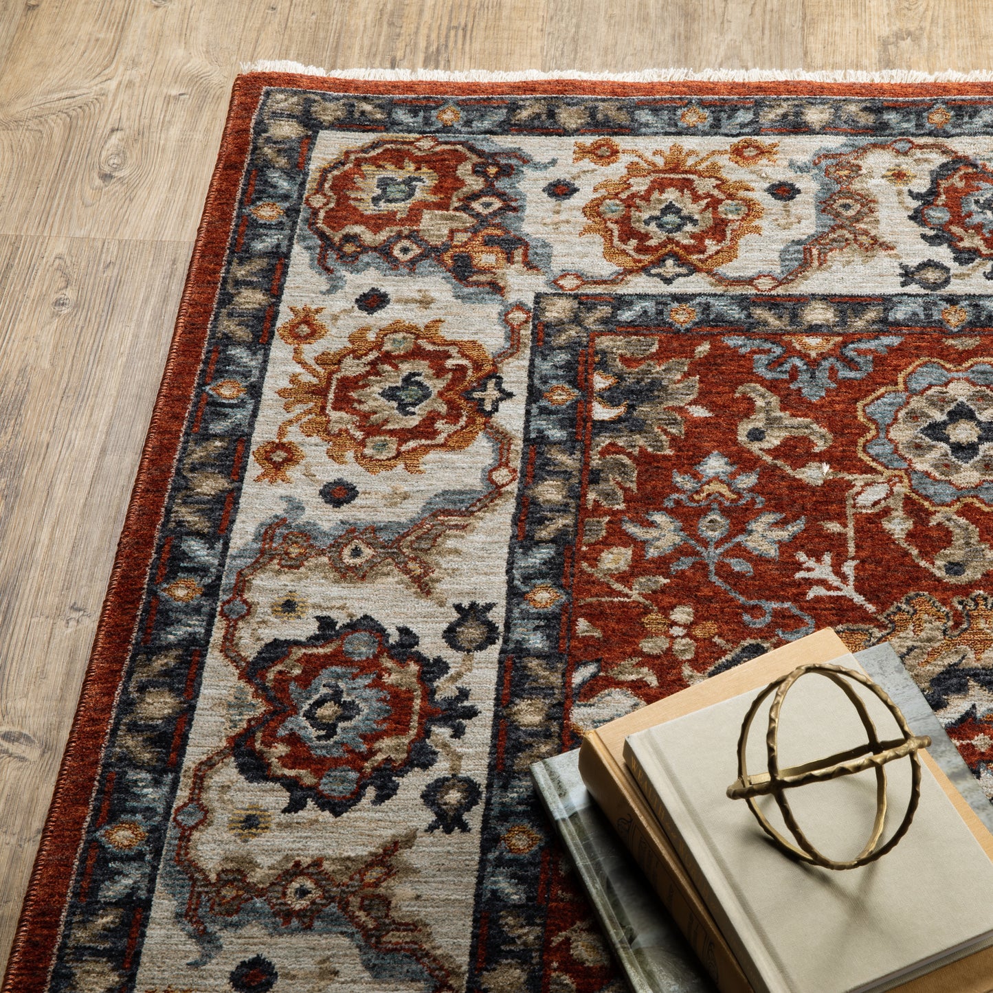 Aberdeen Floral Red/ Ivory Oriental Cut Pile Rug
