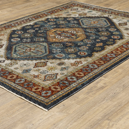 Aberdeen Medallion Blue/ Multi Oriental Cut Pile Rug