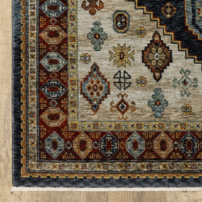 Aberdeen Medallion Blue/ Multi Oriental Cut Pile Rug