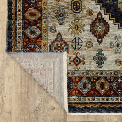 Aberdeen Medallion Blue/ Multi Oriental Cut Pile Rug