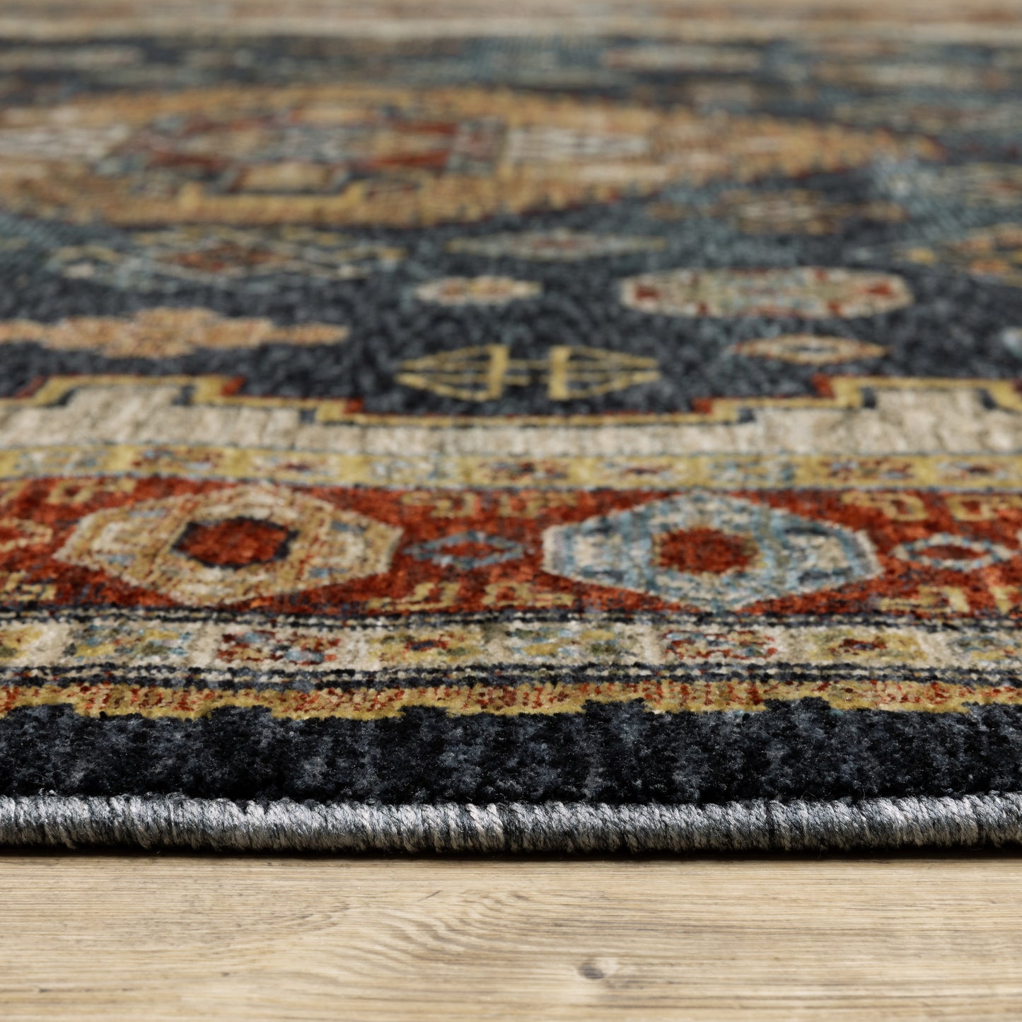 Aberdeen Medallion Blue/ Multi Oriental Cut Pile Rug
