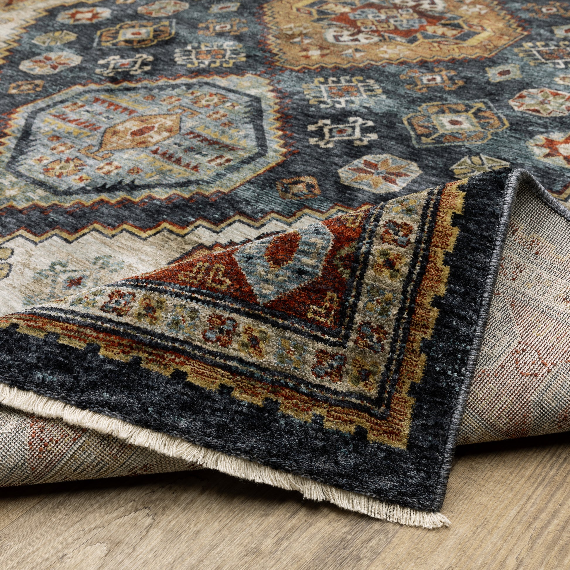Aberdeen Medallion Blue/ Multi Oriental Cut Pile Rug