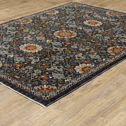 Aberdeen Floral Blue/ Multi Oriental Cut Pile Rug