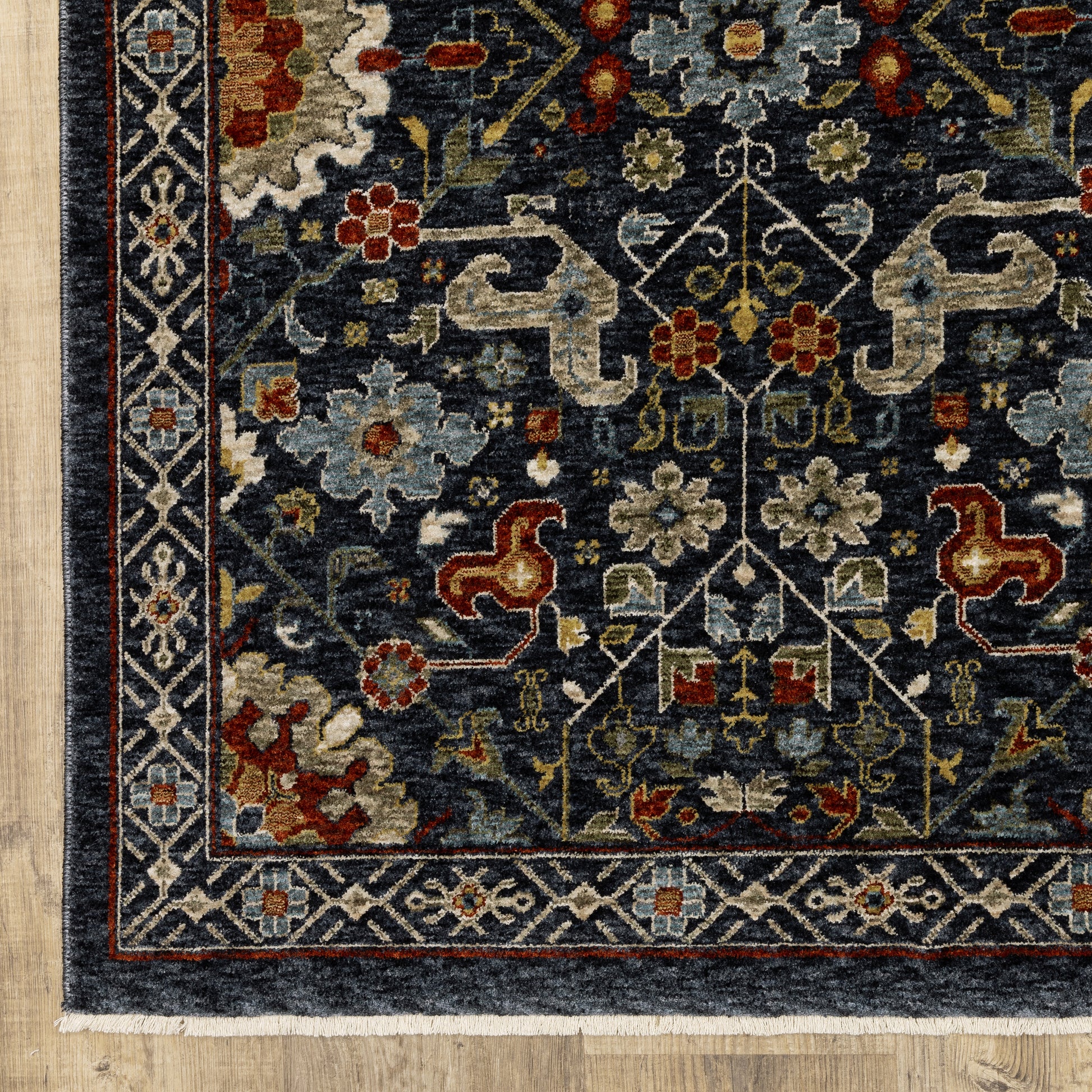 Aberdeen Floral Blue/ Multi Oriental Cut Pile Rug