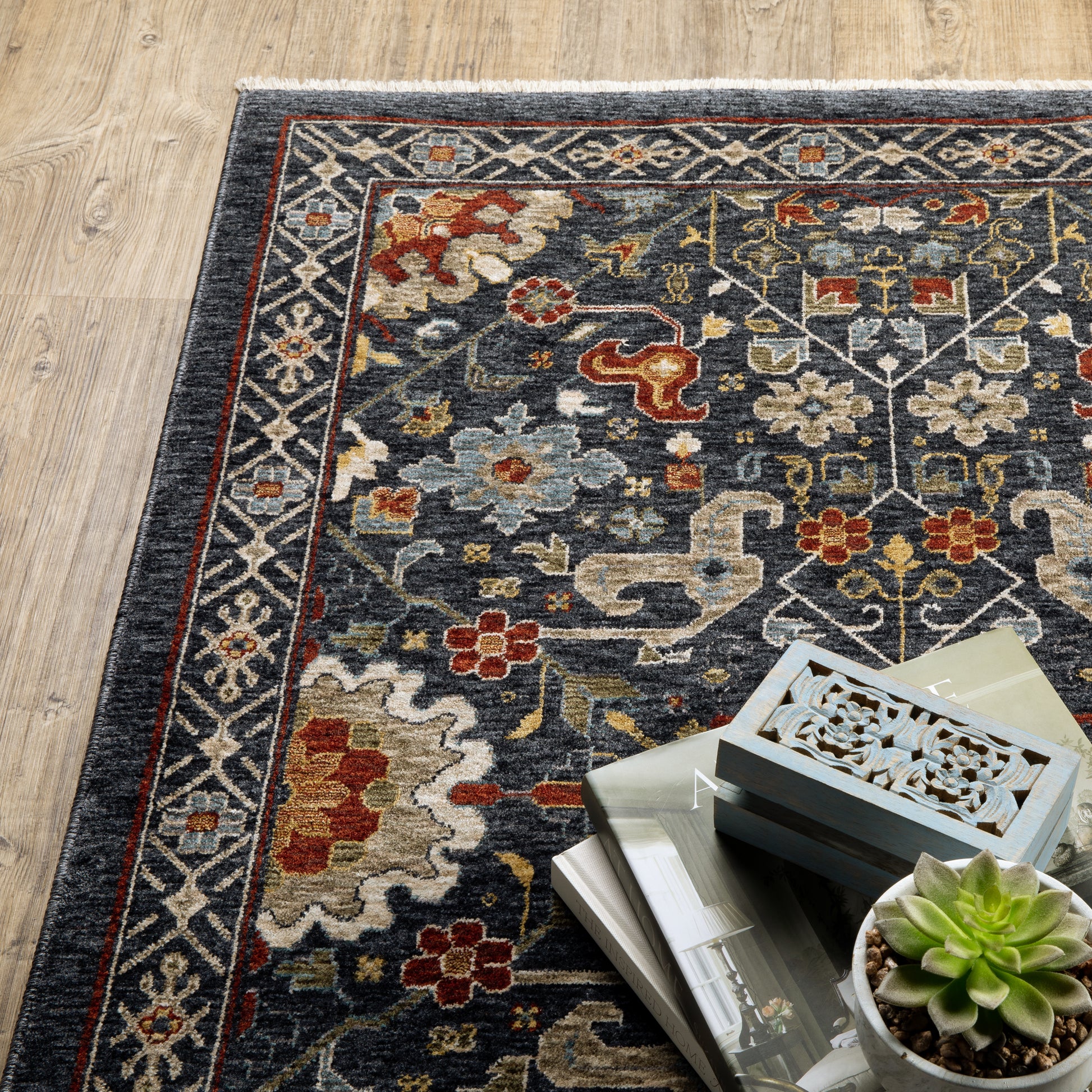 Aberdeen Floral Blue/ Multi Oriental Cut Pile Rug