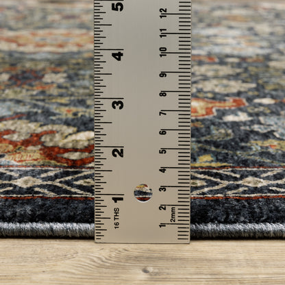 Aberdeen Floral Blue/ Multi Oriental Cut Pile Rug