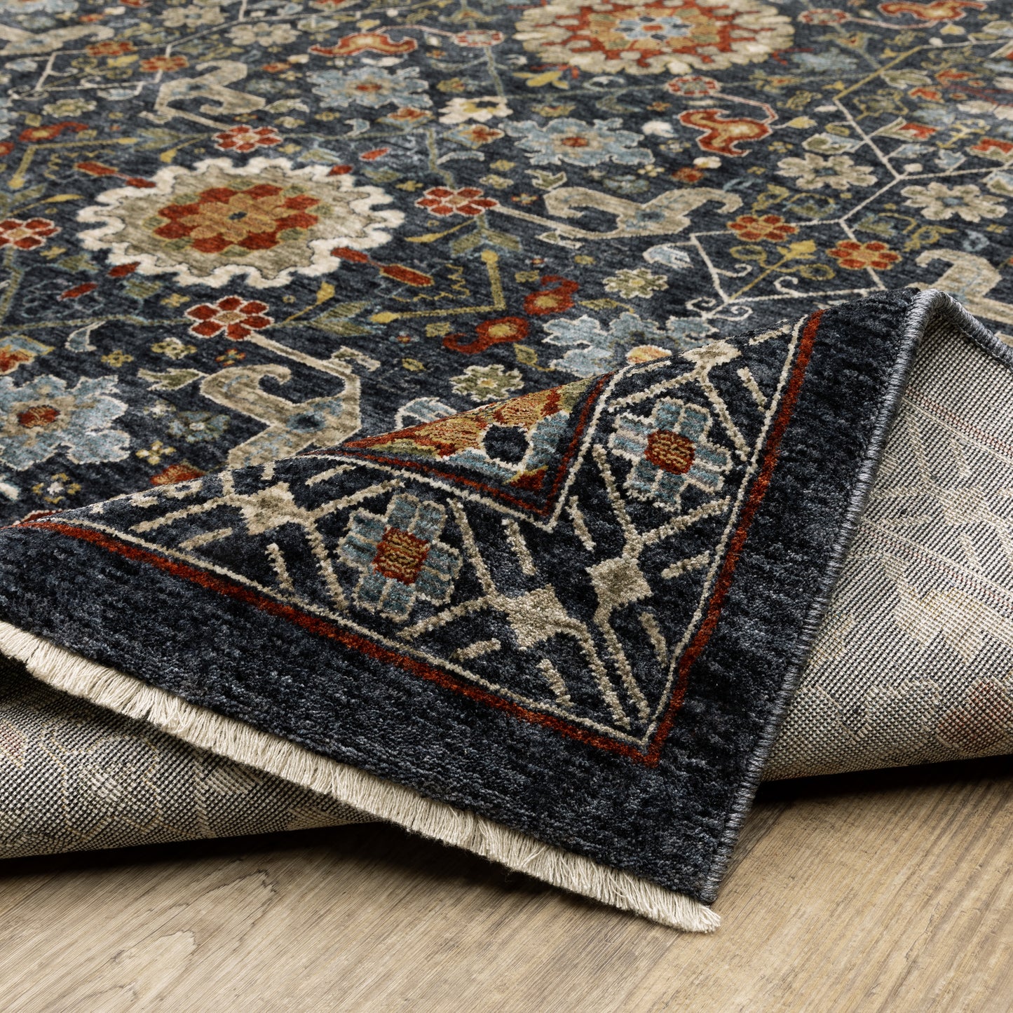 Aberdeen Floral Blue/ Multi Oriental Cut Pile Rug