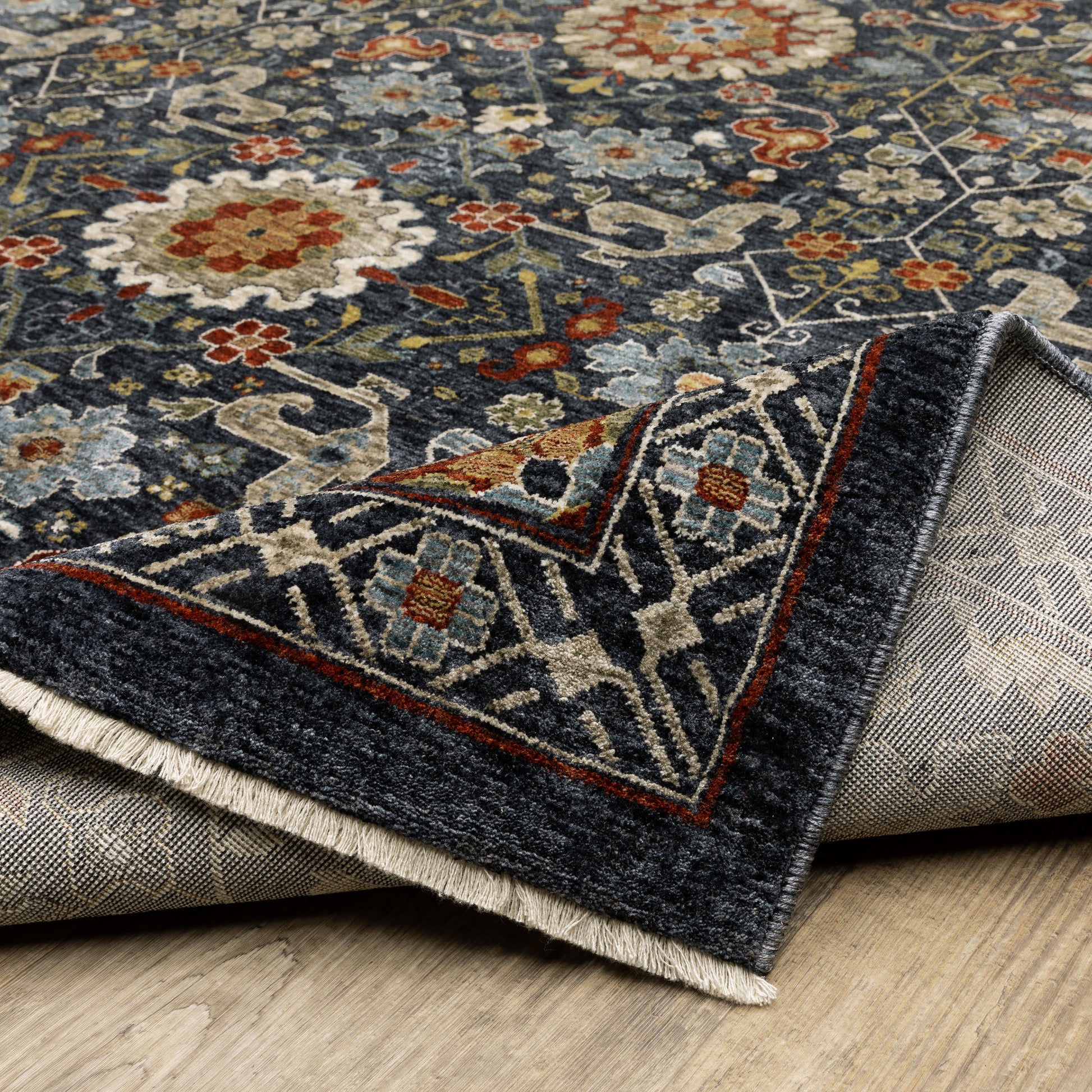 Aberdeen Floral Blue/ Multi Oriental Cut Pile Rug